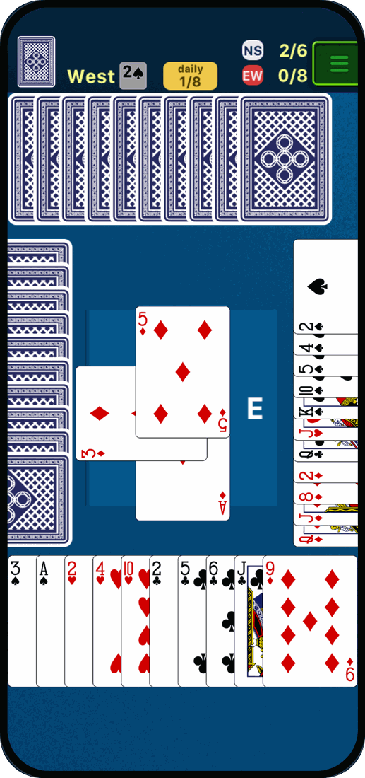 Daily Tournament in Bridge Card Game Classic — deal 1 of 8 in play